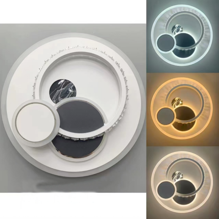 Lustră LED modernă cu cristale, 43W, 4 cercuri interconectate, lumină rece/caldă/neutră, finisaj negru mat [3]