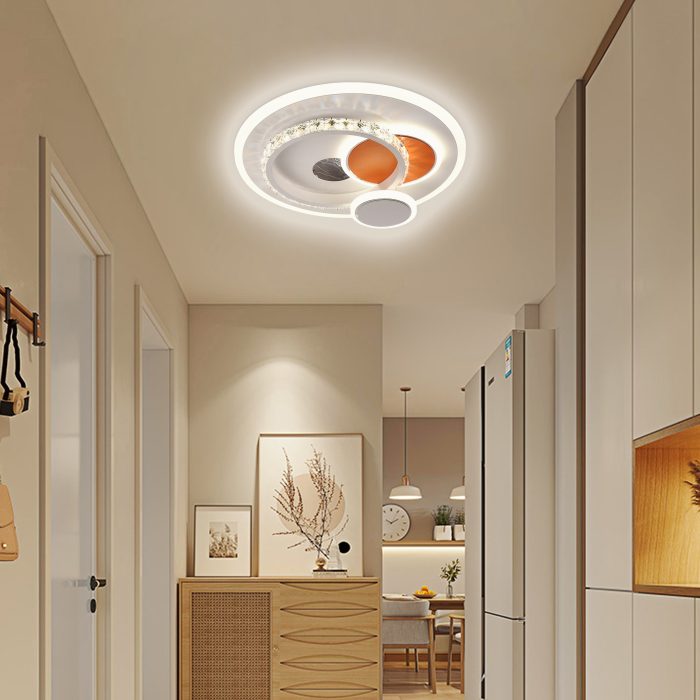 Lustră LED cristale modernă, 45W, 4 cercuri interconectate, lumină rece/caldă/neutră, finisaj alb / portocaliu [1]