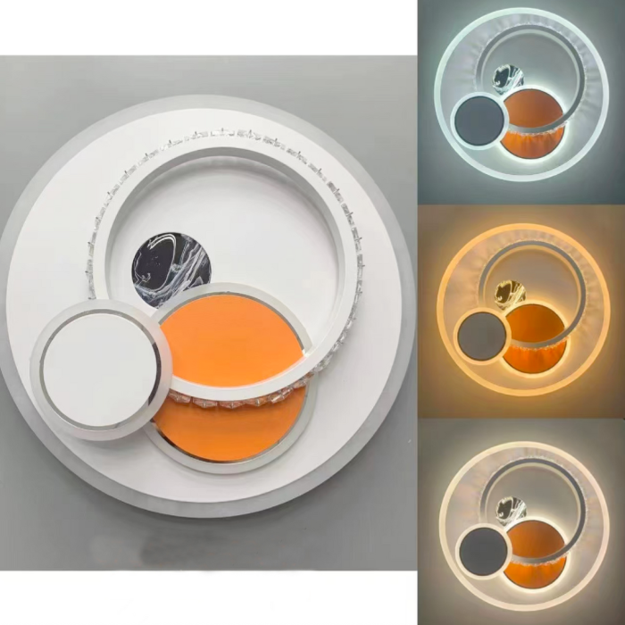 Lustră LED cristale modernă, 45W, 4 cercuri interconectate, lumină rece/caldă/neutră, finisaj alb / portocaliu [3]