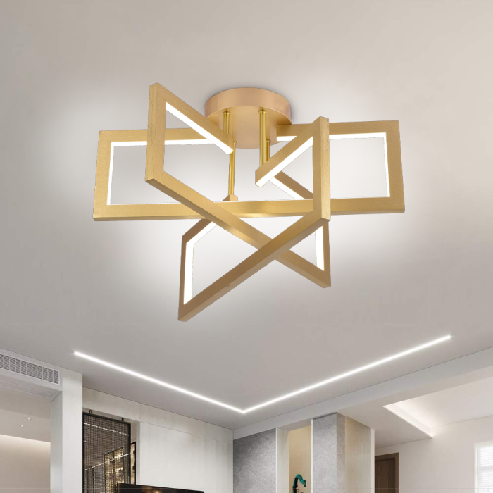 Lustra LED cu telecomanda 73W, 3 Elemente, lumina Rece/Calda/Neutra, Dimabila, Auriu [3]