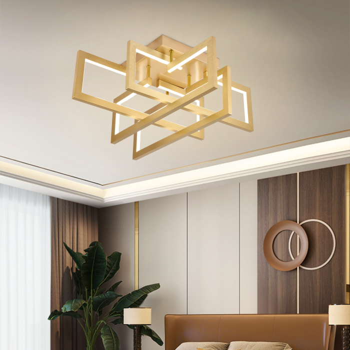 Lustra LED cu telecomanda 98W, 4 Elemente, lumina Rece/Calda/Neutra, Dimabila, Auriu [1]