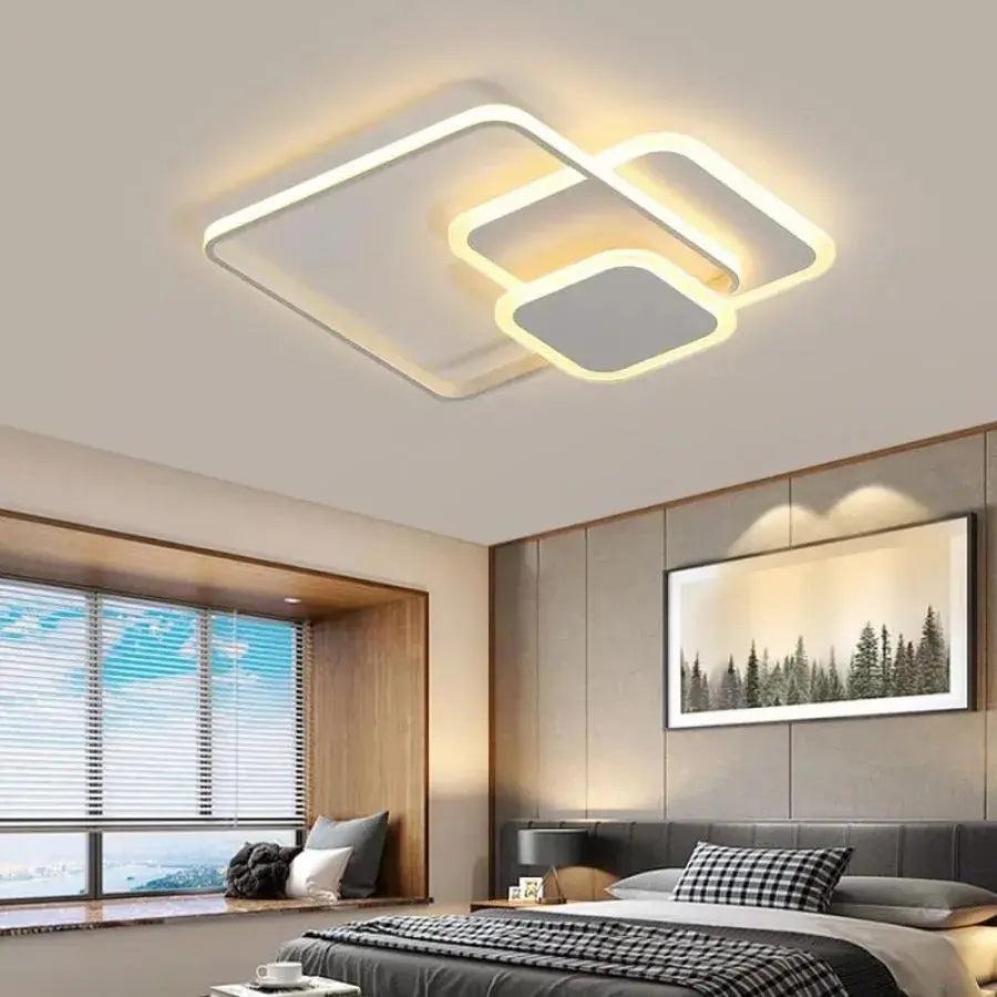 Lustra LED cu telecomanda ANEMONA 75W, 3 Patrate, lumina Rece/Calda/Neutra, Dimabila, Alb [1]