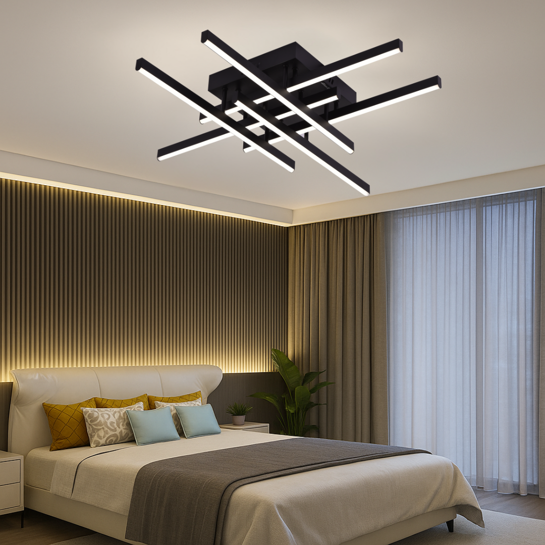 Lustra LED cu Telecomanda Aroldo, 63W, 6 Elemente, Liniara, lumina Rece/Calda/Neutra, Dimabila, Negru [4]