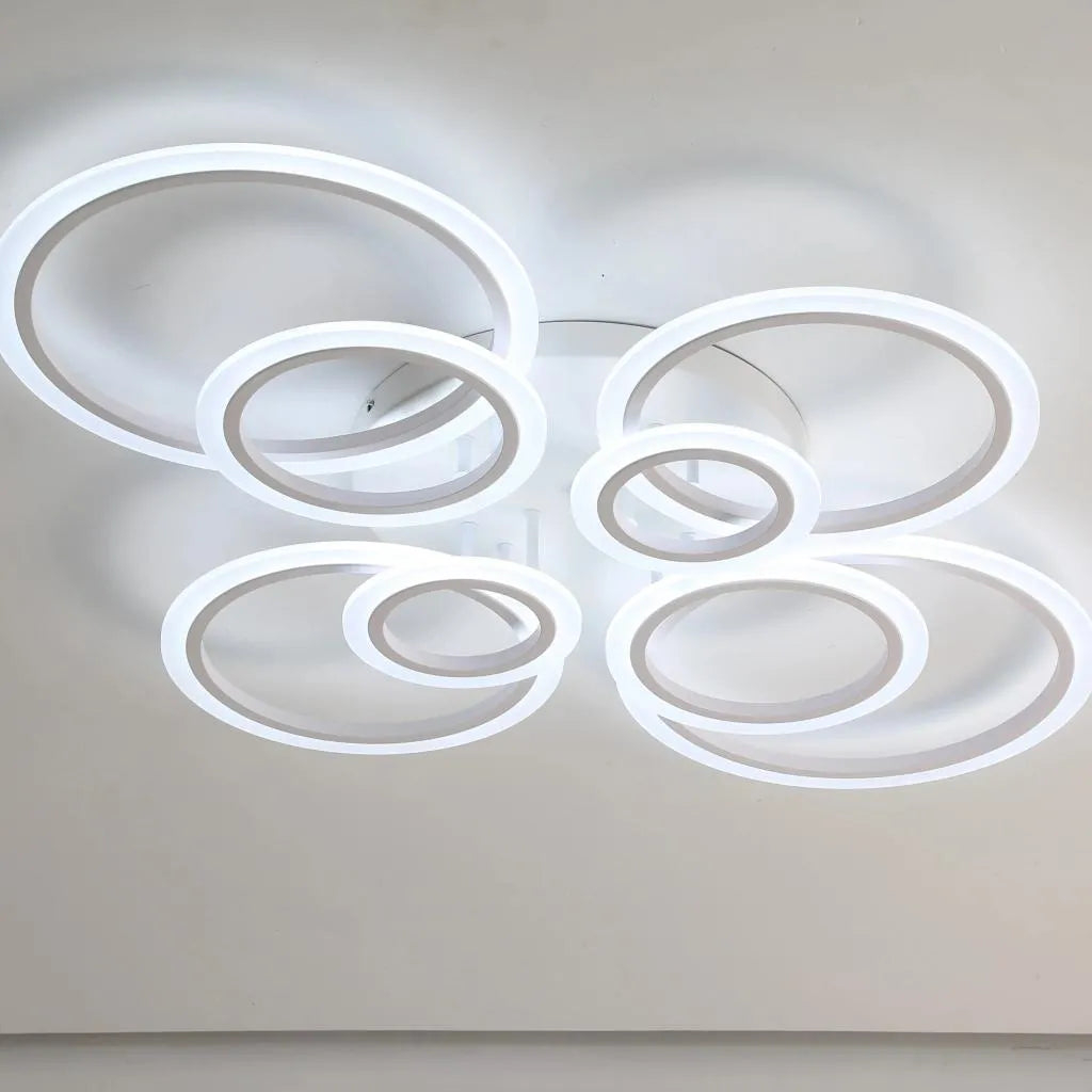 Lustra LED cu telecomanda BETTY 130W, 8 Cercuri, lumina Rece/Calda/Neutra, Dimabila, Alb [1]
