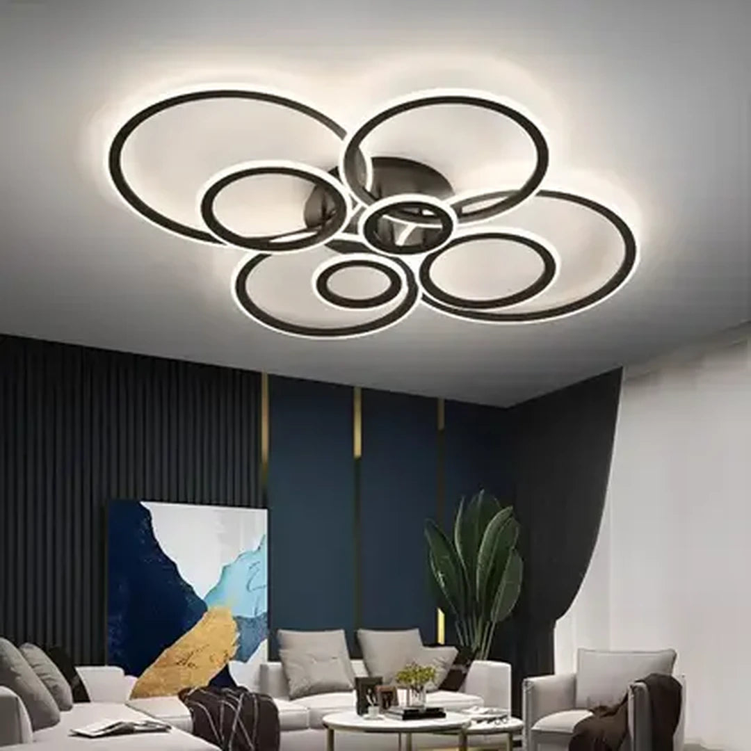 Lustra LED cu telecomanda BETTY 130W, 8 Cercuri, lumina Rece/Calda/Neutra, Dimabila, Negru [1]