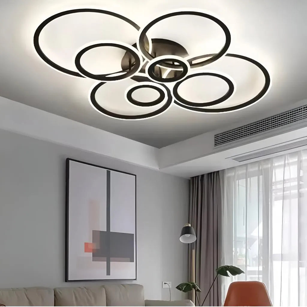 Lustra LED cu telecomanda BETTY 130W, 8 Cercuri, lumina Rece/Calda/Neutra, Dimabila, Negru [2]