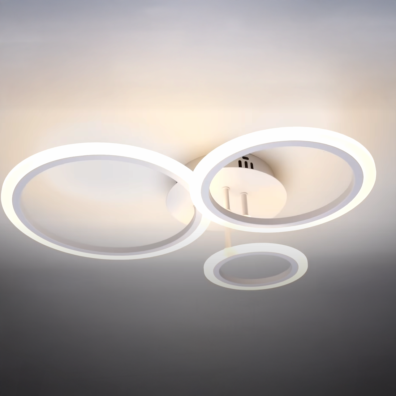Lustra LED cu telecomanda 41W, Putere maxima 80W,  3 Cercuri, lumina Rece/Calda/Neutra, Dimabila, Alb [4]
