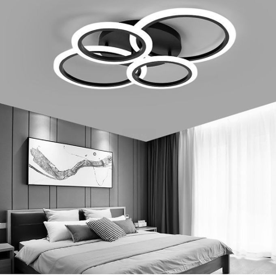 Lustra LED cu telecomanda BETTY 44W, 4 Cercuri, lumina Rece/Calda/Neutra, Dimabila, Negru [1]