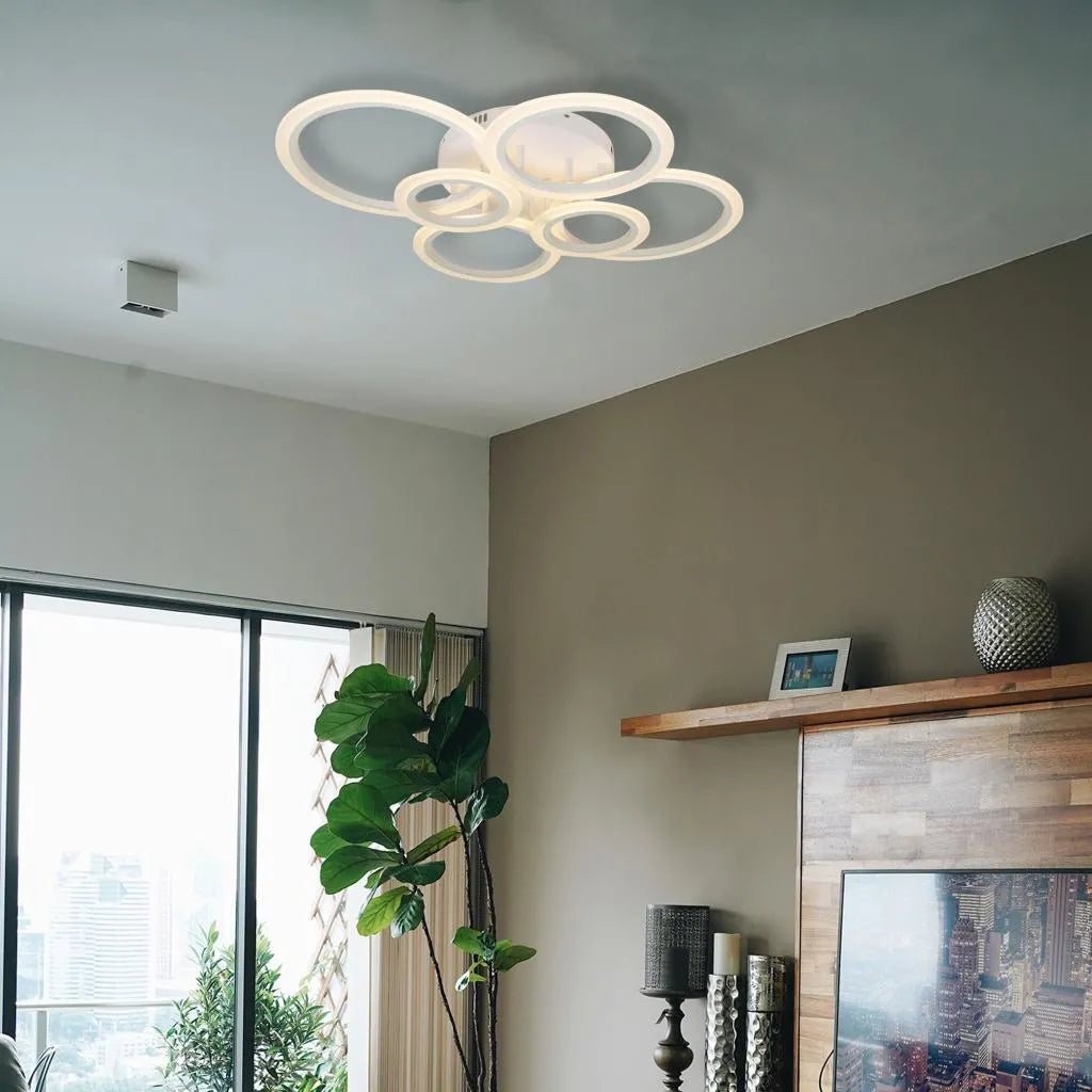 Lustra LED cu telecomanda BETTY 82W, 6 Cercuri, lumina Rece/Calda/Neutra, Dimabila, Alb [1]