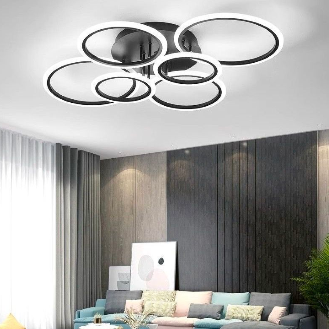 Lustra LED cu telecomanda BETTY 82W, 6 Cercuri, lumina Rece/Calda/Neutra, Dimabila, Negru [1]