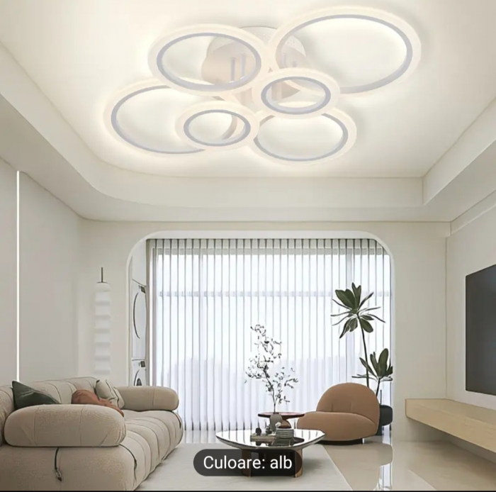 Lustra LED cu telecomanda 6 Cercuri, 82W, lumina Rece/Calda/Neutra, Dimabila, Alb [6]
