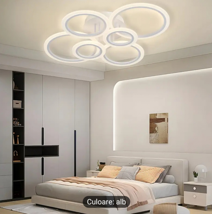 Lustra LED cu telecomanda 6 Cercuri, 82W, lumina Rece/Calda/Neutra, Dimabila, Alb [7]