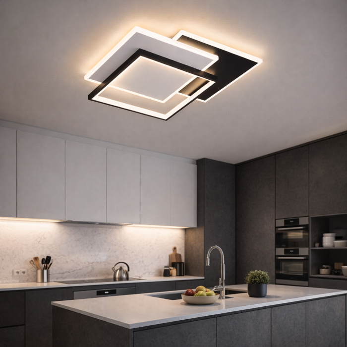 Lustra LED moderna 100W dimabila cu telecomanda 3 forme geometrice iluminare reglabila tavan negru [4]