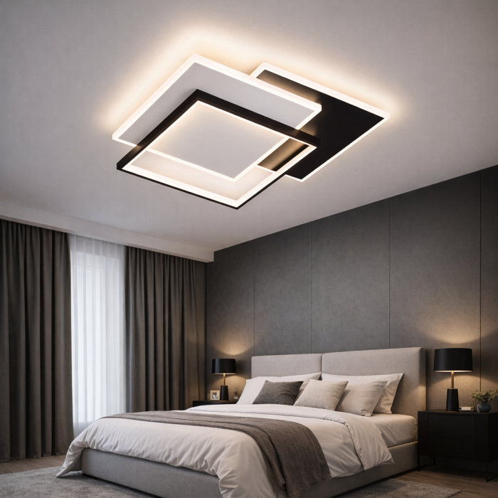 Lustra LED moderna 100W dimabila cu telecomanda 3 forme geometrice iluminare reglabila tavan negru [2]