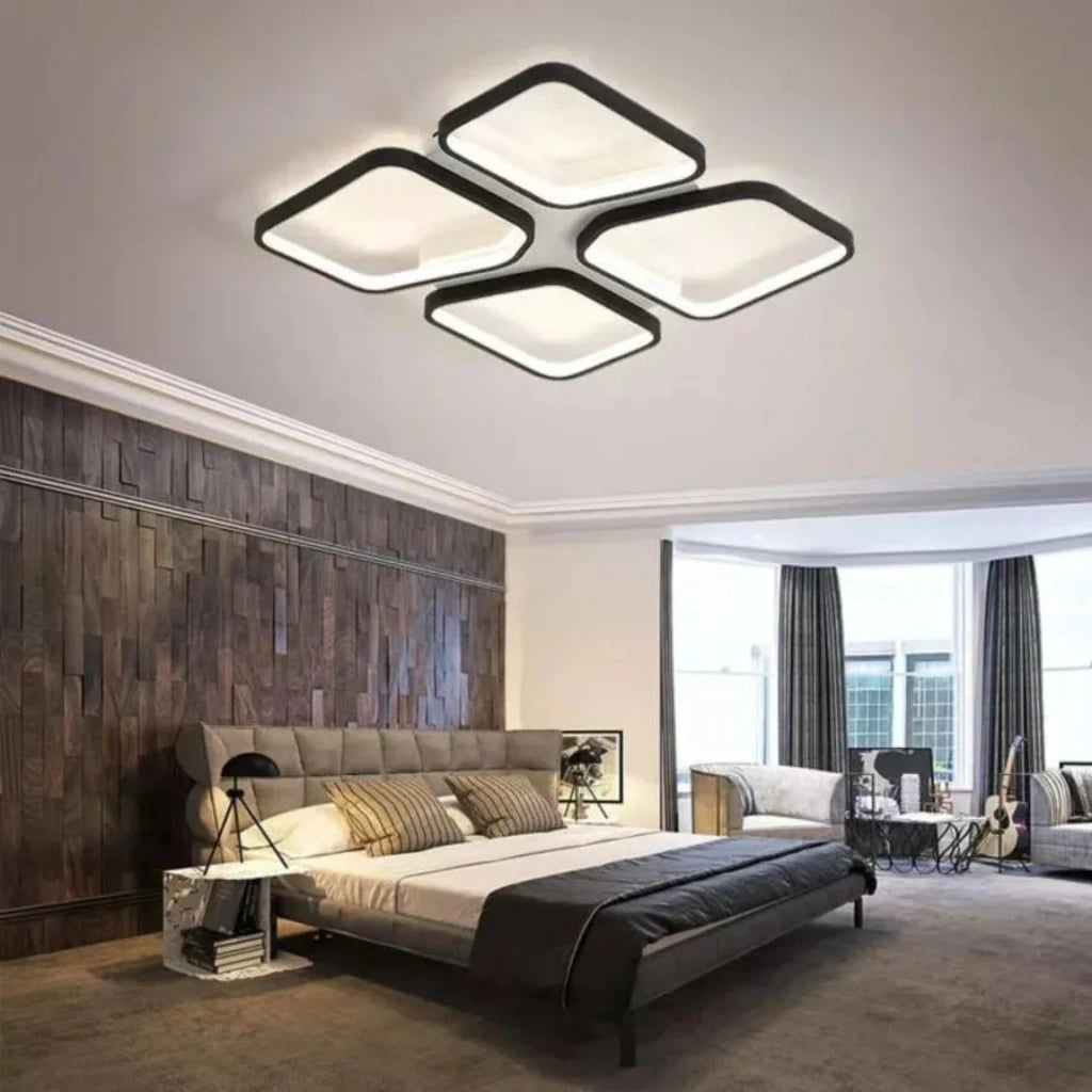Lustra LED cu telecomanda DAIKI 79W, 4 Patrate, lumina Rece/Calda/Neutra, Dimabila, Negru [1]