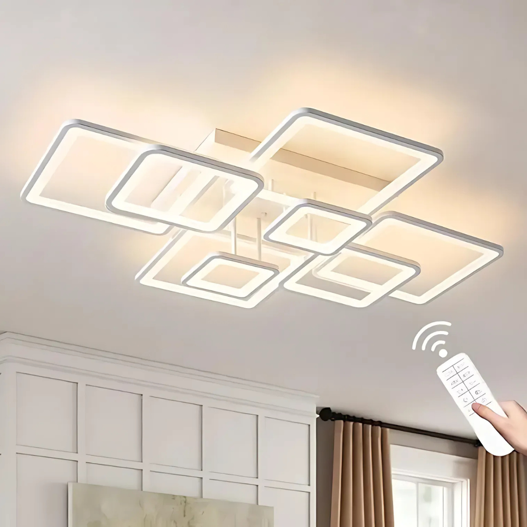 Lustra LED cu telecomanda ELLA 203W, 8 Patrate, lumina Rece/Calda/Neutra, Dimabila, Alb [4]