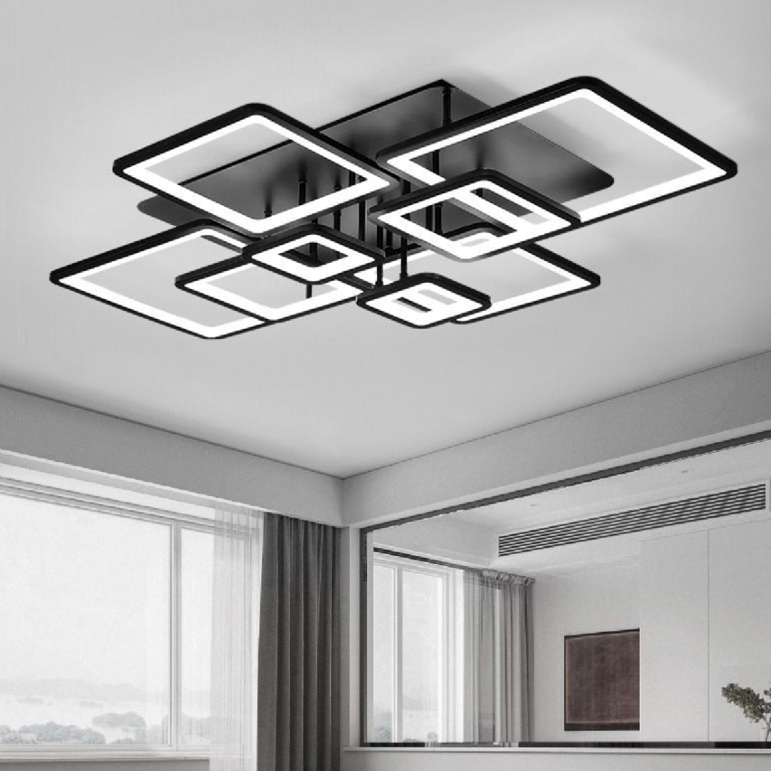 Lustra LED cu telecomanda ELLA 203W, 8 Patrate, lumina Rece/Calda/Neutra, Dimabila, Negru [3]