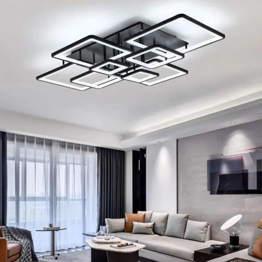 Lustra LED cu telecomanda ELLA 203W, 8 Patrate, lumina Rece/Calda/Neutra, Dimabila, Negru [1]