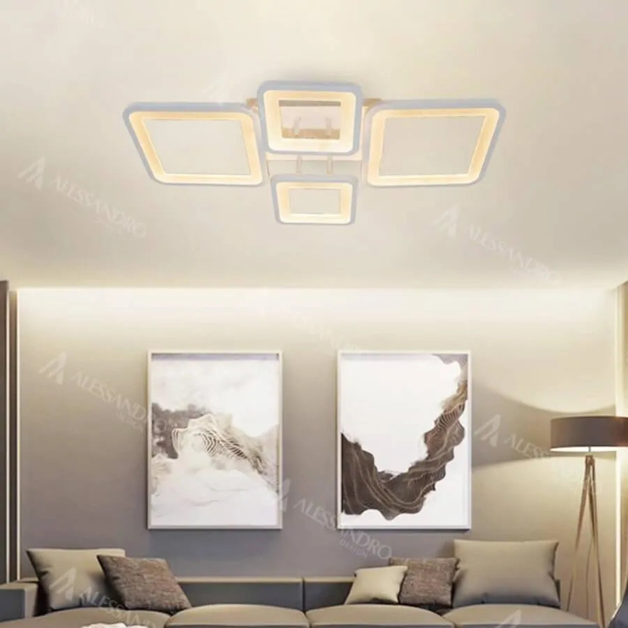 Lustra LED cu telecomanda ELLA 85W, 4 Patrate, lumina Rece/Calda/Neutra, Dimabila, Alb [3]