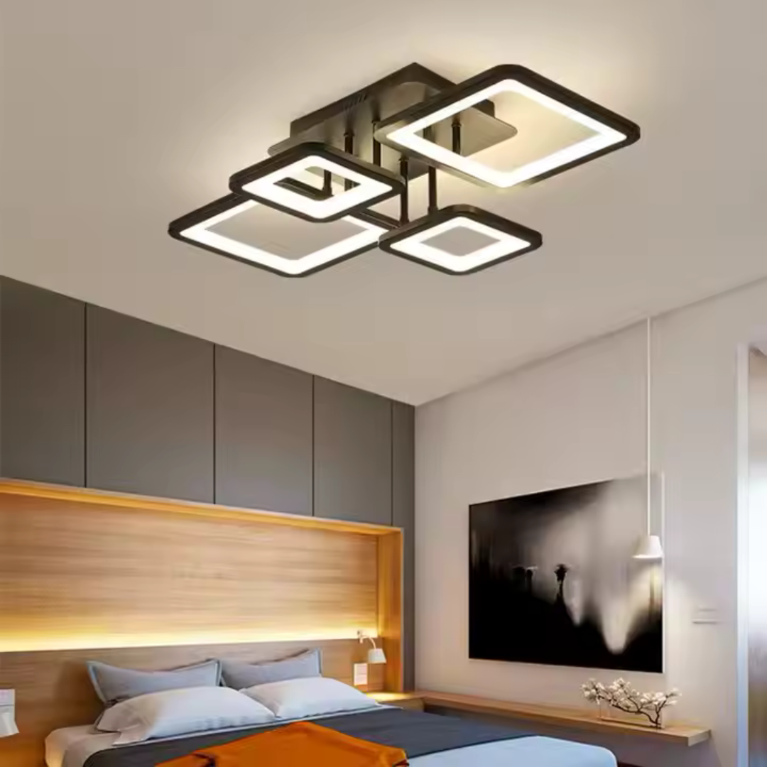 Lustra LED cu telecomanda ELLA 85W, 4 Patrate, lumina Rece/Calda/Neutra, Dimabila, Negru [1]
