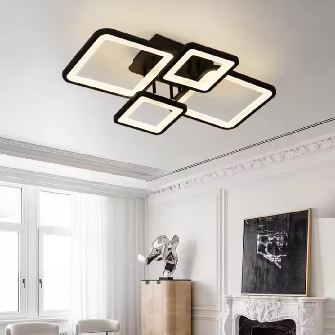 Lustra LED cu telecomanda ELLA 85W, 4 Patrate, lumina Rece/Calda/Neutra, Dimabila, Negru [3]