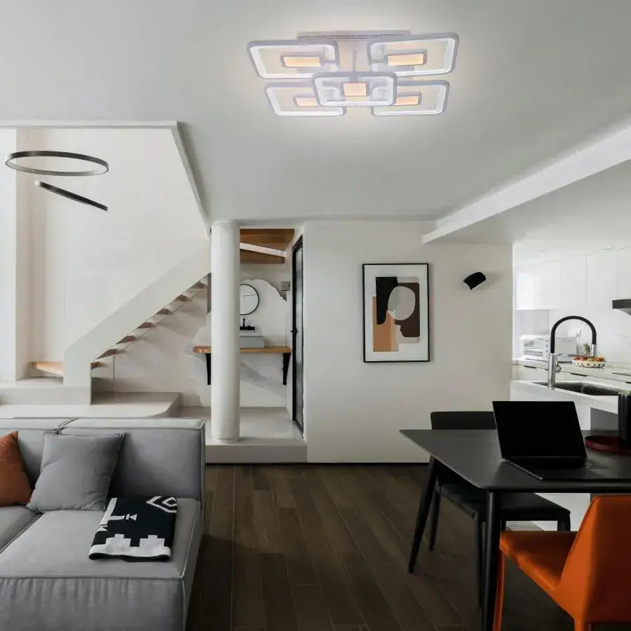 Lustra LED cu telecomanda FELIX 107W, 5 Patrate, lumina Rece/Calda/Neutra, Dimabila, Alb [3]