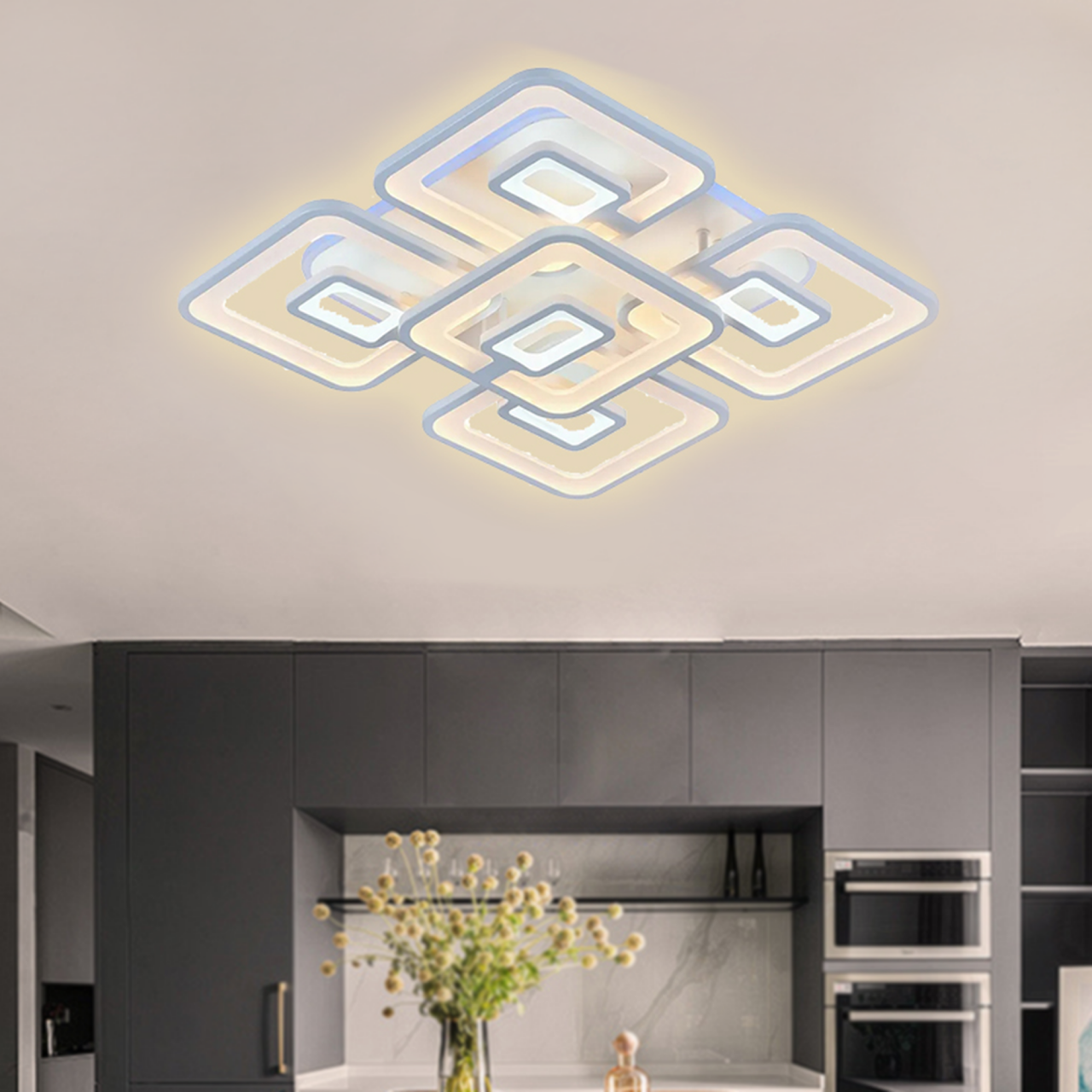 Lustra LED cu telecomanda FELIX 107W, 5 Patrate, lumina Rece/Calda/Neutra, Dimabila, Alb [1]