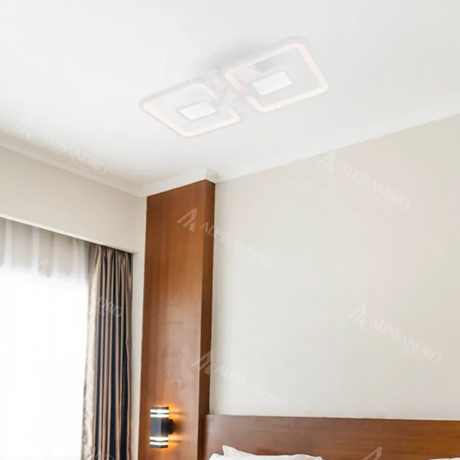 Lustra LED cu telecomanda FELIX 57W, 2 Patrate, lumina Rece/Calda/Neutra, Dimabila, Alb [1]