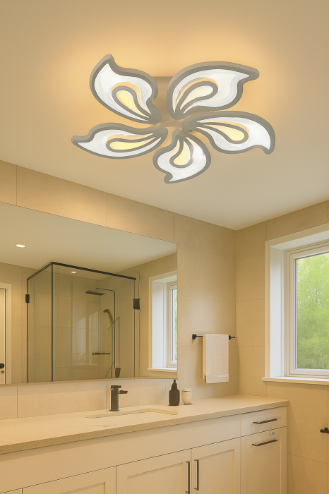 Lustra LED 120W design floral 5 petale dimabila telecomanda lumina reglabila alb [2]