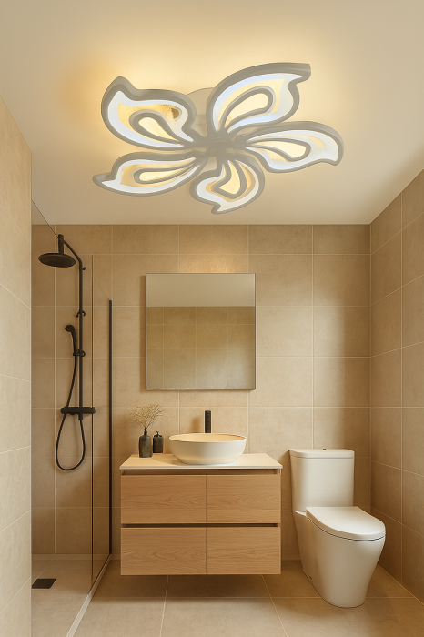 Lustra LED 120W design floral 5 petale dimabila telecomanda lumina reglabila alb [12]