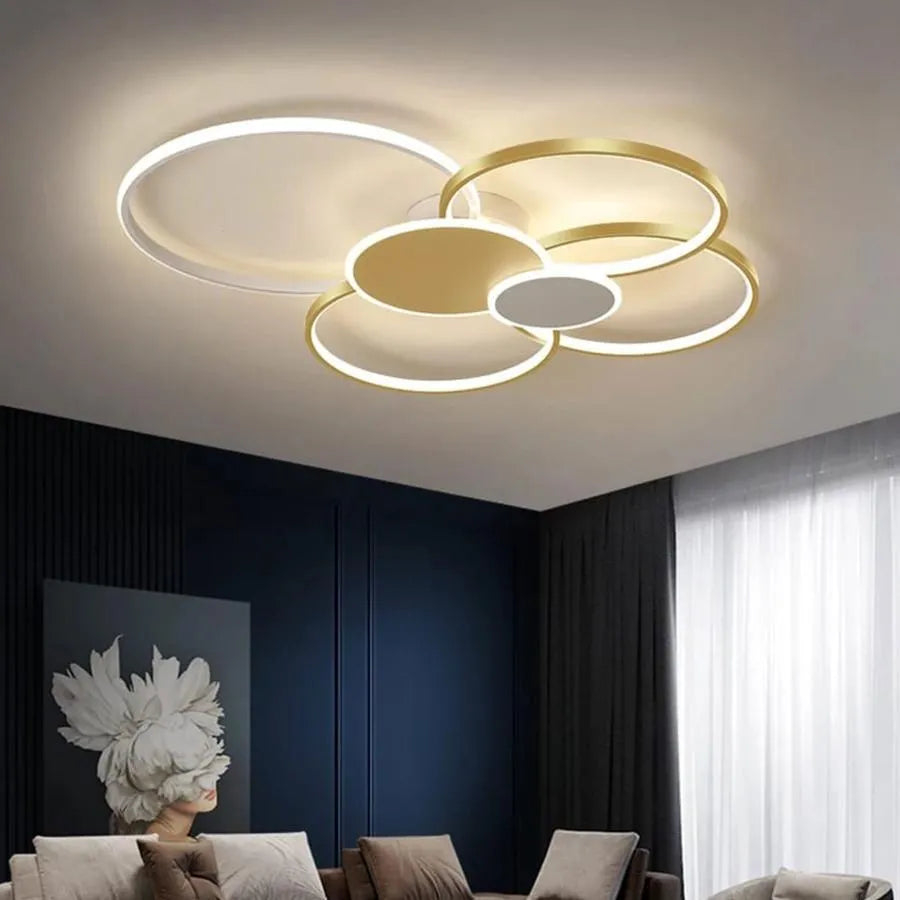 Lustra LED cu telecomanda KILLIAN 200W, 6 Cercuri, lumina Rece/Calda/Neutra, Dimabila, Auriu Alb [1]