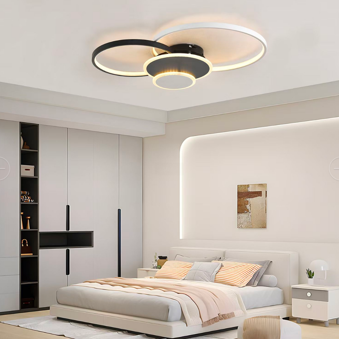 Lustra LED cu telecomanda KILLIAN 80W, 4 Cercuri, lumina Rece/Calda/Neutra, Dimabila, Negru Alb [1]
