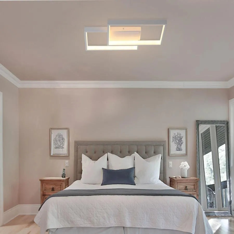 Lustra LED cu telecomanda LANDYN 62W, 2 Patrate, lumina Rece/Calda/Neutra, Dimabila, Alb [1]