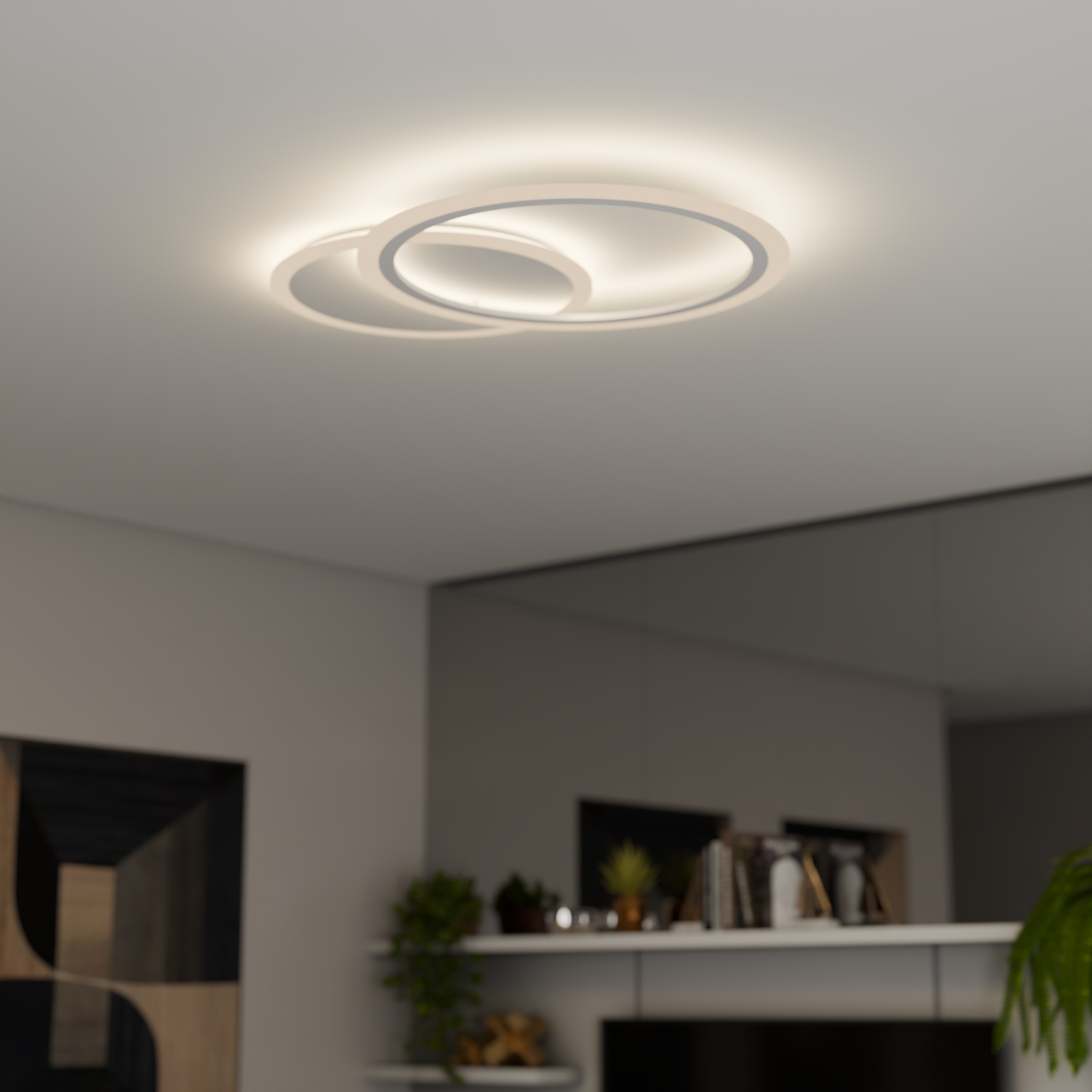 Lustra LED cu telecomanda LUCY 40W, 2 Cercuri, lumina Rece/Calda/Neutra, Dimabila, Alb [3]