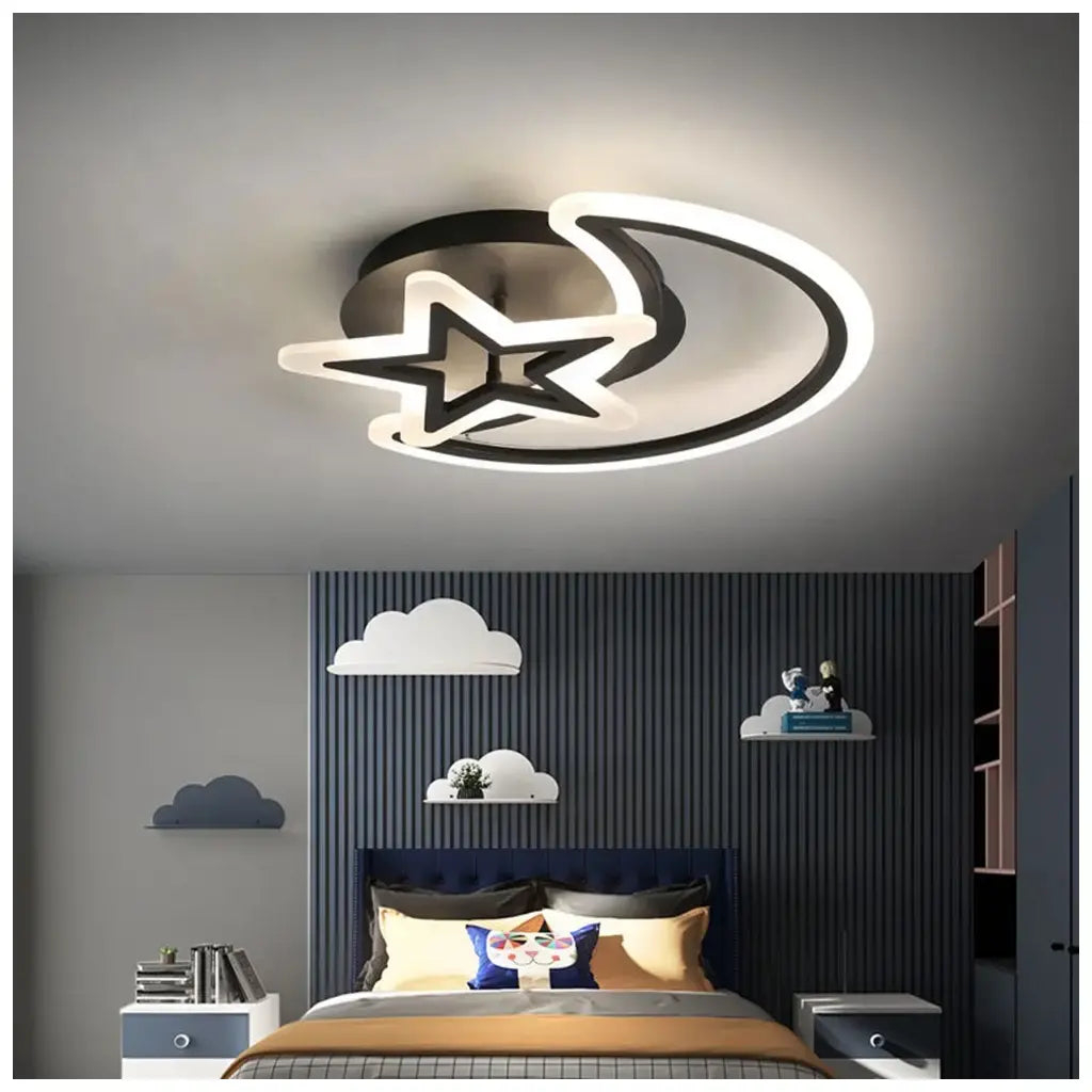 Lustra LED cu telecomanda LUNA SI STEA 45W, 2 Elemente, lumina Rece/Calda/Neutra, Dimabila, Negru [1]