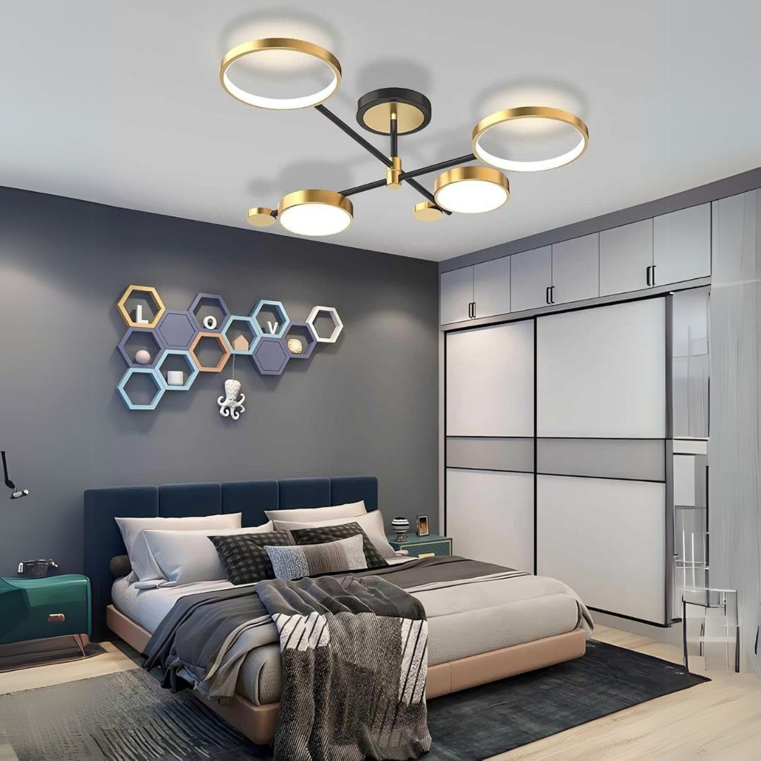 Lustra LED cu Telecomanda MARIA, 4 Elemente, 44W, Lumina Calda/Rece/Neutra, Dimabila, Auriu [3]