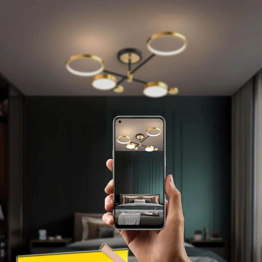 Lustra LED cu telecomanda, 4 module aurii, 44W, lumina reglabila si Design Alessandro [6]