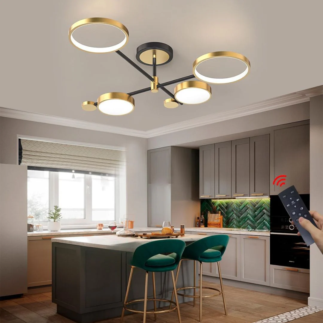 Lustra LED cu telecomanda, 4 module aurii, 44W, lumina reglabila si Design Alessandro [4]