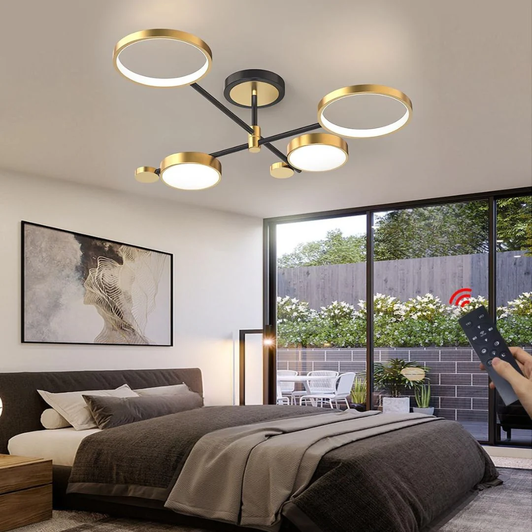 Lustra LED cu telecomanda, 4 module aurii, 44W, lumina reglabila si Design Alessandro [9]