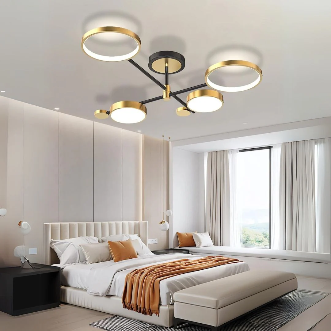 Lustra LED cu telecomanda, 4 module aurii, 44W, lumina reglabila si Design Alessandro [8]