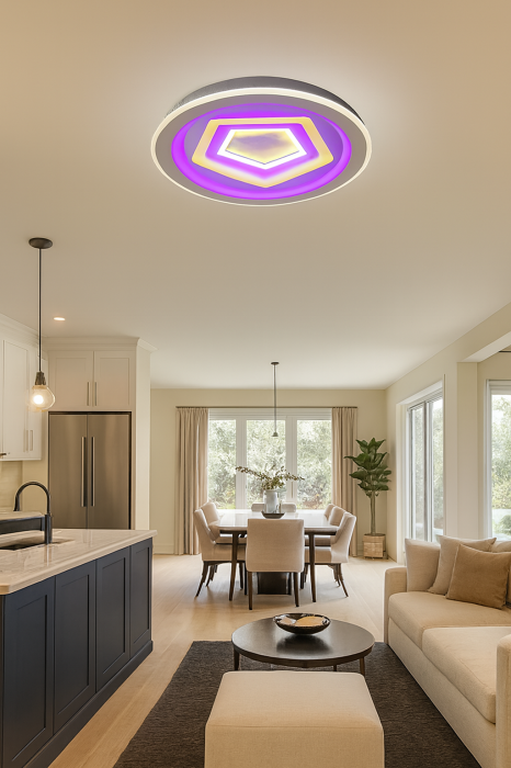 Lustra LED cu telecomanda RGB, 180W, lumina 3CCT , Alb [3]