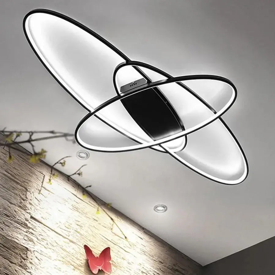 Lustra LED cu telecomanda ORBITA 140W, 3 Elemente, Ovala, lumina Rece/Calda/Neutra, Dimabila, Negru [1]