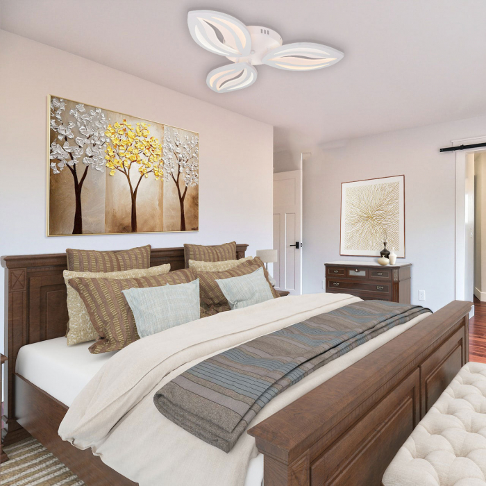 Lustra LED cu Telecomanda, 39W, 3 Petale, 3 tipuri de lumina Rece/Calda/Neutra, Dimabila, Mod noapte, Alb [1]