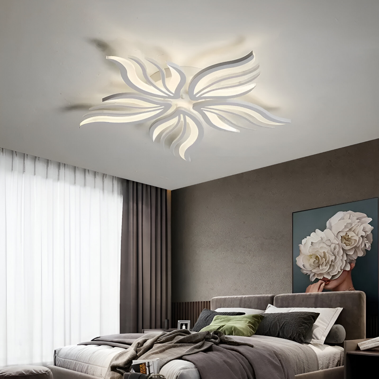 Lustra LED cu telecomanda SAKURA 60W, 5 Petale, lumina Rece/Calda/Neutra, Dimabila, Alb [1]