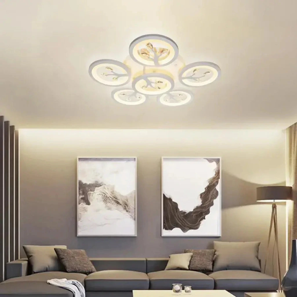 Lustra LED cu telecomanda si cristal DAISY 72W, 6 Elemente, lumina Rece/Calda/Neutra, Dimabila, Alb [1]