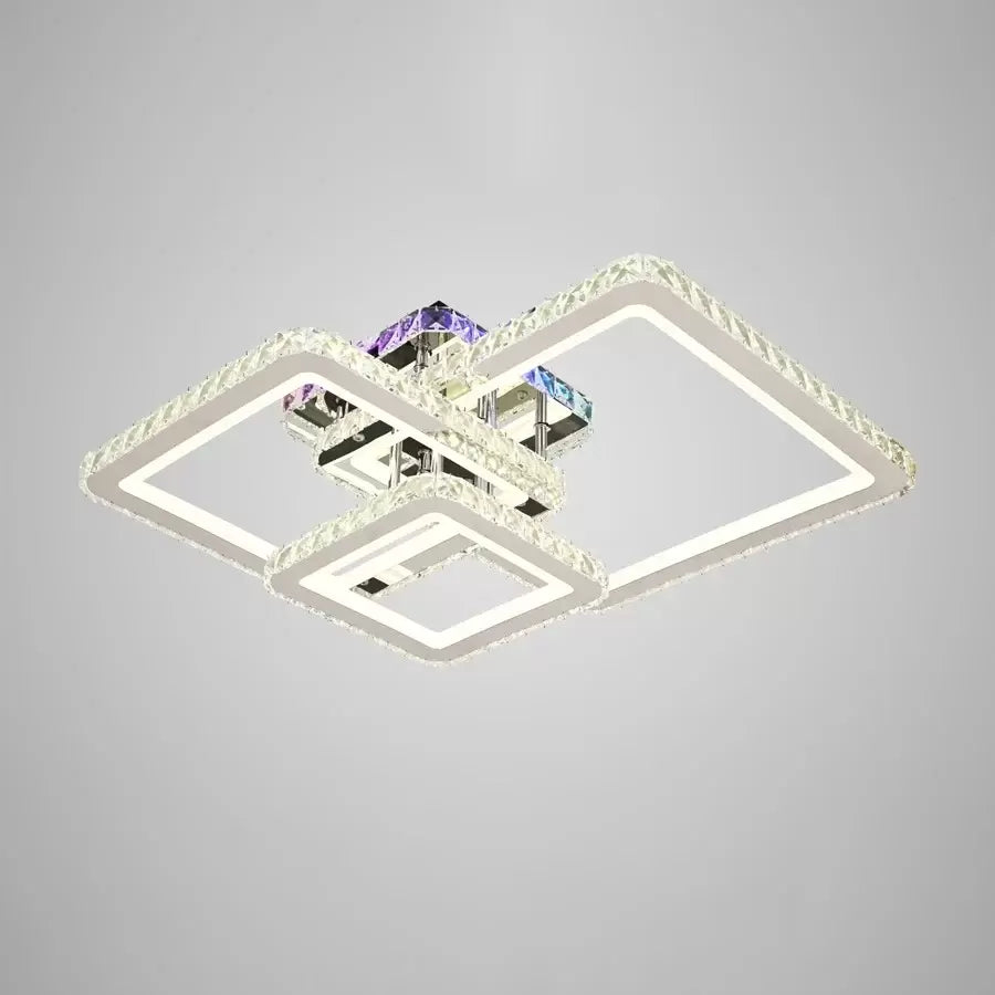 Lustra LED cu telecomanda si cristal JUSTIN RGB 106W, 3 Patrate, lumina Rece/Calda/Neutra, Dimabila, Crom Lucios [1]