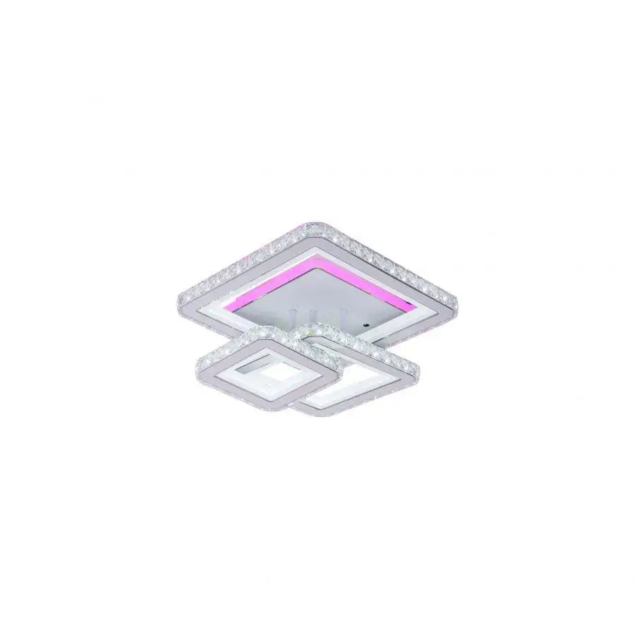 Lustra LED cu telecomanda si cristal LEILA 154W, 3 Patrate, lumina Rece/Calda/Neutra, Dimabila, Alb Crom Lucios [1]