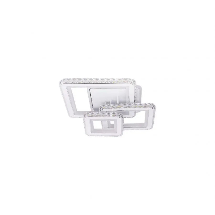 Lustra LED cu telecomanda si cristal LEILA 154W, 3 Patrate, lumina Rece/Calda/Neutra, Dimabila, Alb Crom Lucios [3]