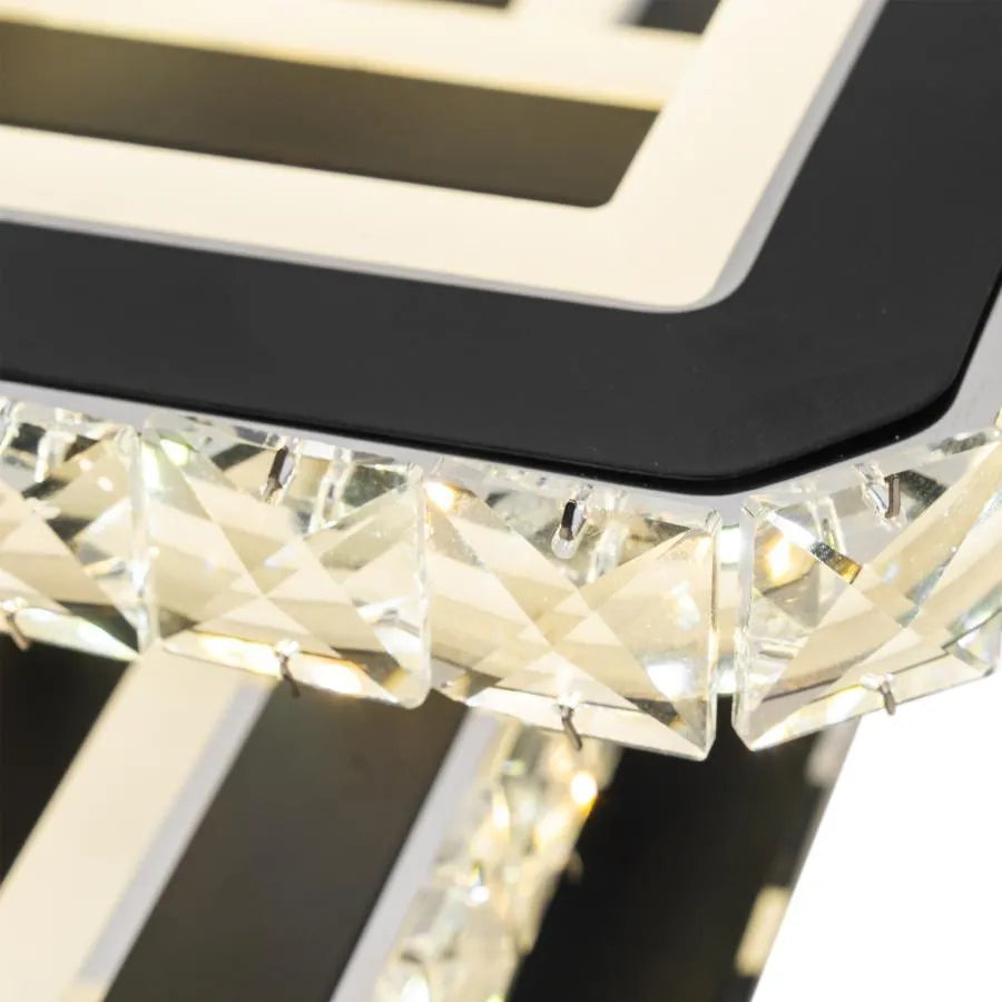 Lustra LED cu telecomanda si cristal LEILA 154W, 3 Patrate, lumina Rece/Calda/Neutra, Dimabila, Negru Crom Lucios [2]
