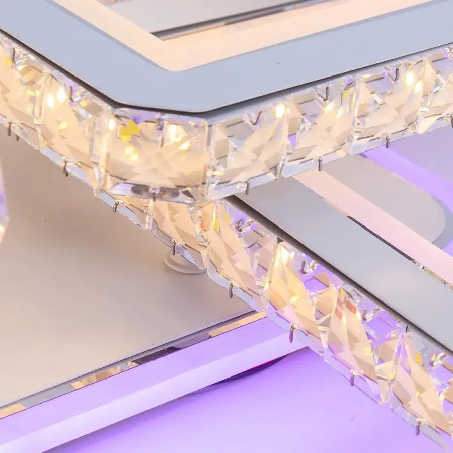 Lustra LED cu telecomanda si cristal LEILA 237W, 8 Patrate, lumina Rece/Calda/Neutra, Dimabila, Alb Crom Lucios [4]